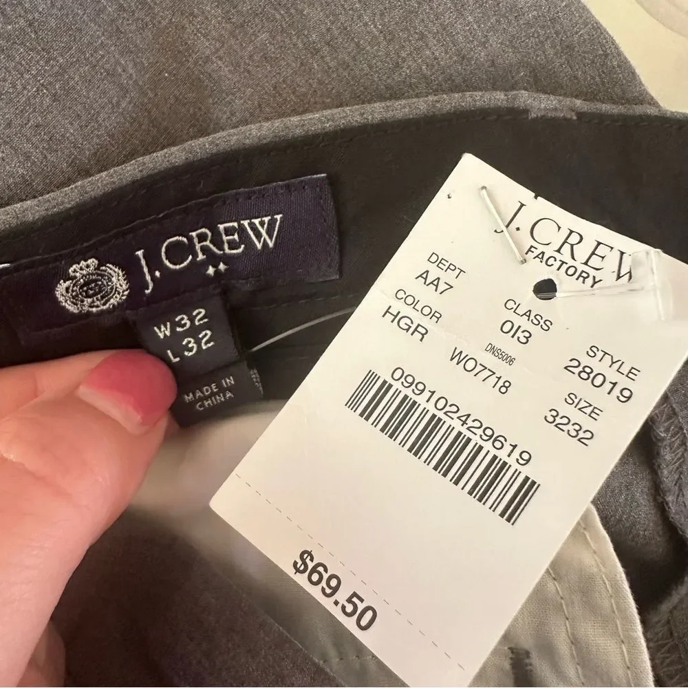 J. Crew Bedford Chino Pants Straight Cotton Men’s 32 x 32 Gray NEW